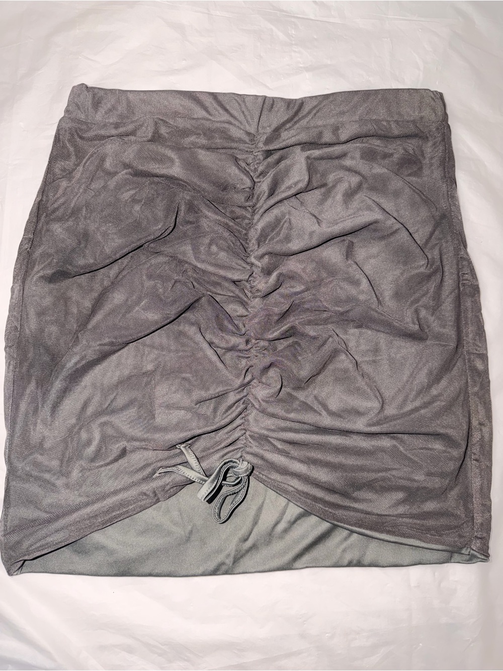 PrettyLittleThing Grey Ruched Drawstring Mini Skirt